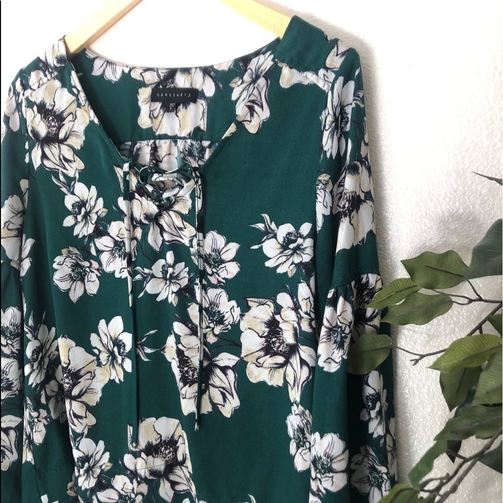 Green Floral Sanctuary Blouse With Bell Sleeves - Picture 2 of 7